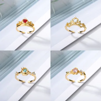 Drøm Prinsesse Ring Serie Crown Justerbar Blomst Ringe Engagement Bryllup Smykker Til Kvinder Hjertet Røde Perler Bijoux Elsker Gaver
