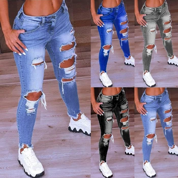 Foråret og Sommeren 2023 Nye Low-rise Jeans Vintage Rippet Stretch Jeans Afslappet Part Office-Kvinder ' s Wear