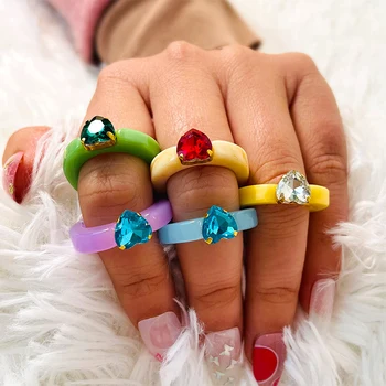 Ins Æstetiske Farverige Gennemsigtige Akryl Harpiks koreanske Geometriske Uregelmæssige Ringe til Kvinder, Trendy Smykker Kreative Vintage Ring