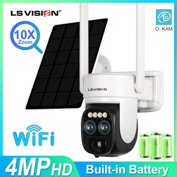 LS VISION Dual Linse WIFI Solar-Kamera Udendørs 4MP Trådløs Sikkerhed CCTV10X Optisk Zoom 2K Farve Night Vision To-Vejs Lyd