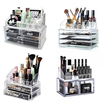 Makeup Organizer Kosmetiske Opbevaringsboks Gennemsigtig Plastik Kasse Organizador Akryl Desktop Smykker Badeværelse Multifunktionelle