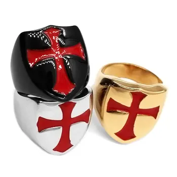 Rustning, Skjold Knight Templar Røde Kors Biker Ring i Rustfrit Stål Smykker Middelalderlige Signet Retro Vintage Ring Engros SWR0684