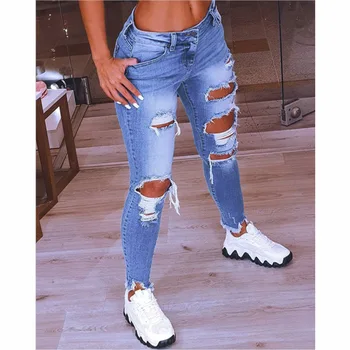 Foråret og Sommeren 2023 Nye Low-rise Jeans Vintage Rippet Stretch Jeans Afslappet Part Office-Kvinder ' s Wear