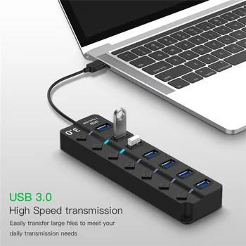 High Speed USB 3.0 HUB 4 / 7 Port USB3.0 Hub Splitter On/Off-afbryder LED-Indikator med EU/USA-strømforsyningen til MacBook Bærbare PC