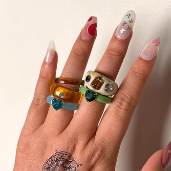 Ins Æstetiske Farverige Gennemsigtige Akryl Harpiks koreanske Geometriske Uregelmæssige Ringe til Kvinder, Trendy Smykker Kreative Vintage Ring