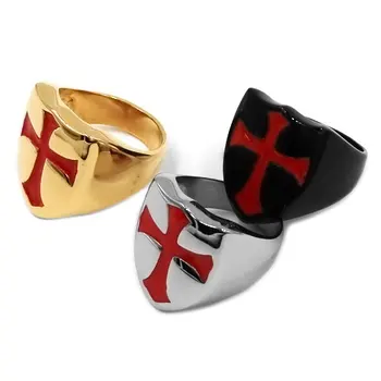 Rustning, Skjold Knight Templar Røde Kors Biker Ring i Rustfrit Stål Smykker Middelalderlige Signet Retro Vintage Ring Engros SWR0684