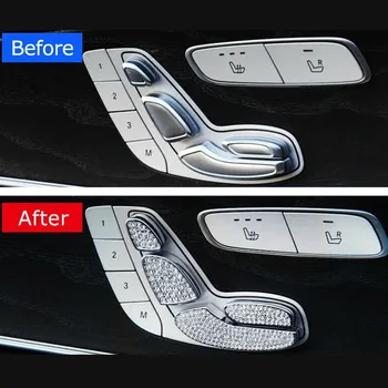 Sølv Bling Crystal Sædet Justere Kontrol Skifte Indretning Dække Trimmer til Mercedes Benz C E GLC W205 W213 X205 2015+