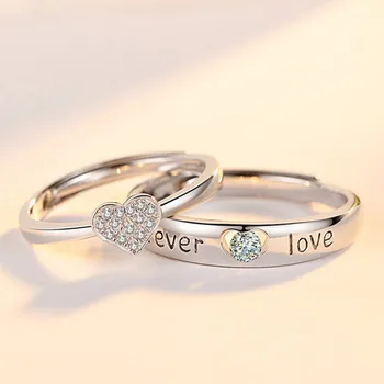 2 nye Pc 'er Kærlighed Hjerte Zircon Par Ringe Sæt Mode Elsker Bridal Wedding, Engagement Valentine' s Day Ring Smykker Gaver