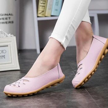 Loafers Kvinder Lejligheder Solid Farve Slip På Sko Hule Ud Åndbart Pu Læder, Non-Slip Komfortable Mor Walking Sko Shoes