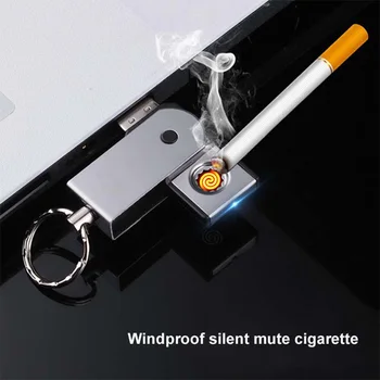 Mini-USB-Lighter Smart Dobbelt-Sidet Cigarettænder Nøglering Flash-Drev Type Udendørs Vindtæt Metal Elektronisk Lighter Gaver