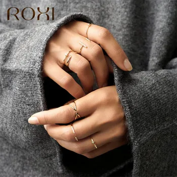 ROXI 925 Sterling Sølv Ringe for Kvinder Justerbar Størrelse vielsesringe, Smykker, Guld, Sølv Farve Zirconia Krystal Finger Ringe