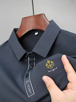 High-end åndbar glat T-shirt med korte ærmer til mænd Revers top 2022 sommeren udsøgt brodering polo shirt tendens mænds tøj