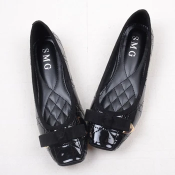 Japanned Læder flats kvinder solid syning ballerina plus size35-41 kontor sko damer espadriller firkantet tå bue-knude mokkasiner