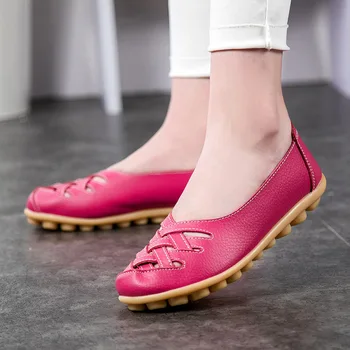 Loafers Kvinder Lejligheder Solid Farve Slip På Sko Hule Ud Åndbart Pu Læder, Non-Slip Komfortable Mor Walking Sko Shoes
