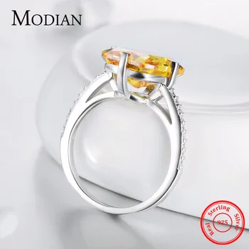 Modian Hot 100% 925 Sterling Sølv Gul Blændende CZ Ring For Kvinder Engagement Luksus Jubilæum Finger Smykker Bague Anel