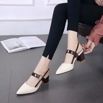 Kvinders Sko Tendens 2023 Sko i Ægte Læder Medium Hæl Blok Hæle Spejl Luksus Designer Chunky Sandaler Damer Sexet Sandal