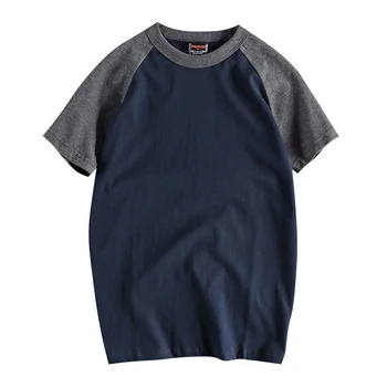 Sommeren American Retro Raglan Ærme To-farve Syet T-shirt, Mænds Mode, Kort-langærmet O-hals 100% Bomuld Vaskes Casual Toppe