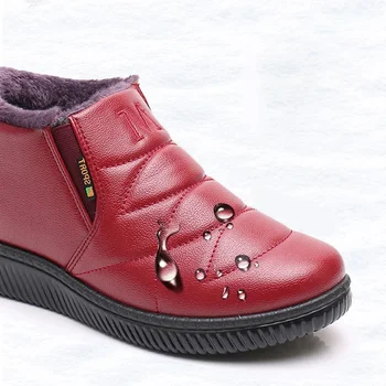 Sort rød PU læder ankel støvler til kvinder foråret klassiske Præcision syning vandtæt plys loafers kvindelige foråret fløjl sko