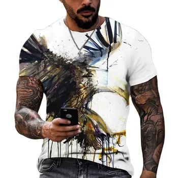 Nye Mænd T-shirt dyreprint 3D Eagle Print T-shirt til Sommeren Afslappet Kort Ærme Retro Harajuku Oversize Tøj Toppe
